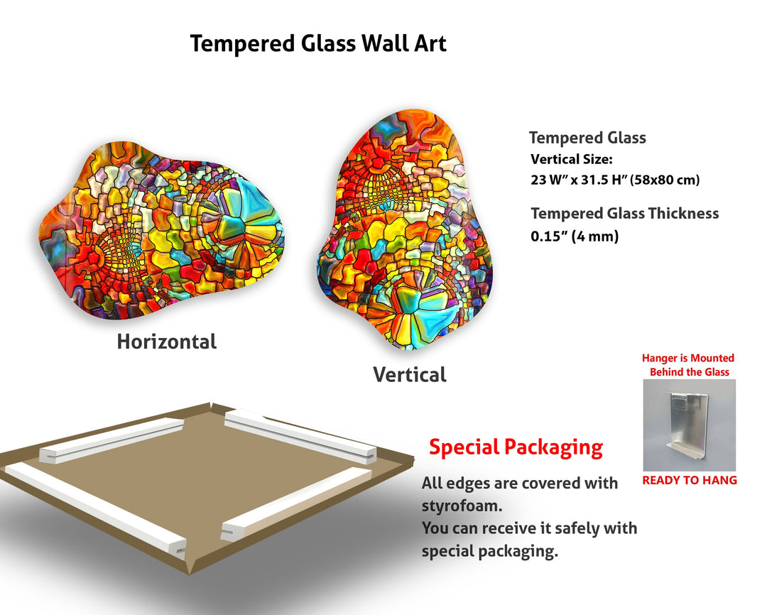 Stylish Orange Stained Glass Wall Art, glass pictures for Wall, glass prints wall art
