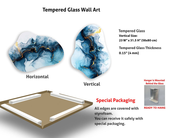 Abstract Blue Alcohol Ink Irregular Glass Wall Art, glass photo prints, glass picture prints
