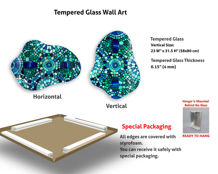 Mosaic Pattern Green Irregular Glass Wall Art, glass pictures for Wall, glass prints wall art
