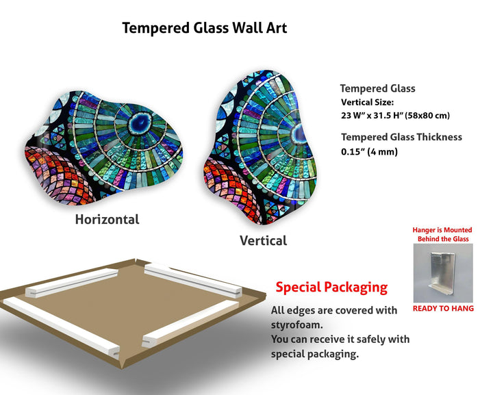 Blue Mosaic Stylish Glass Wall Art, glass pictures for Wall, glass prints wall art
