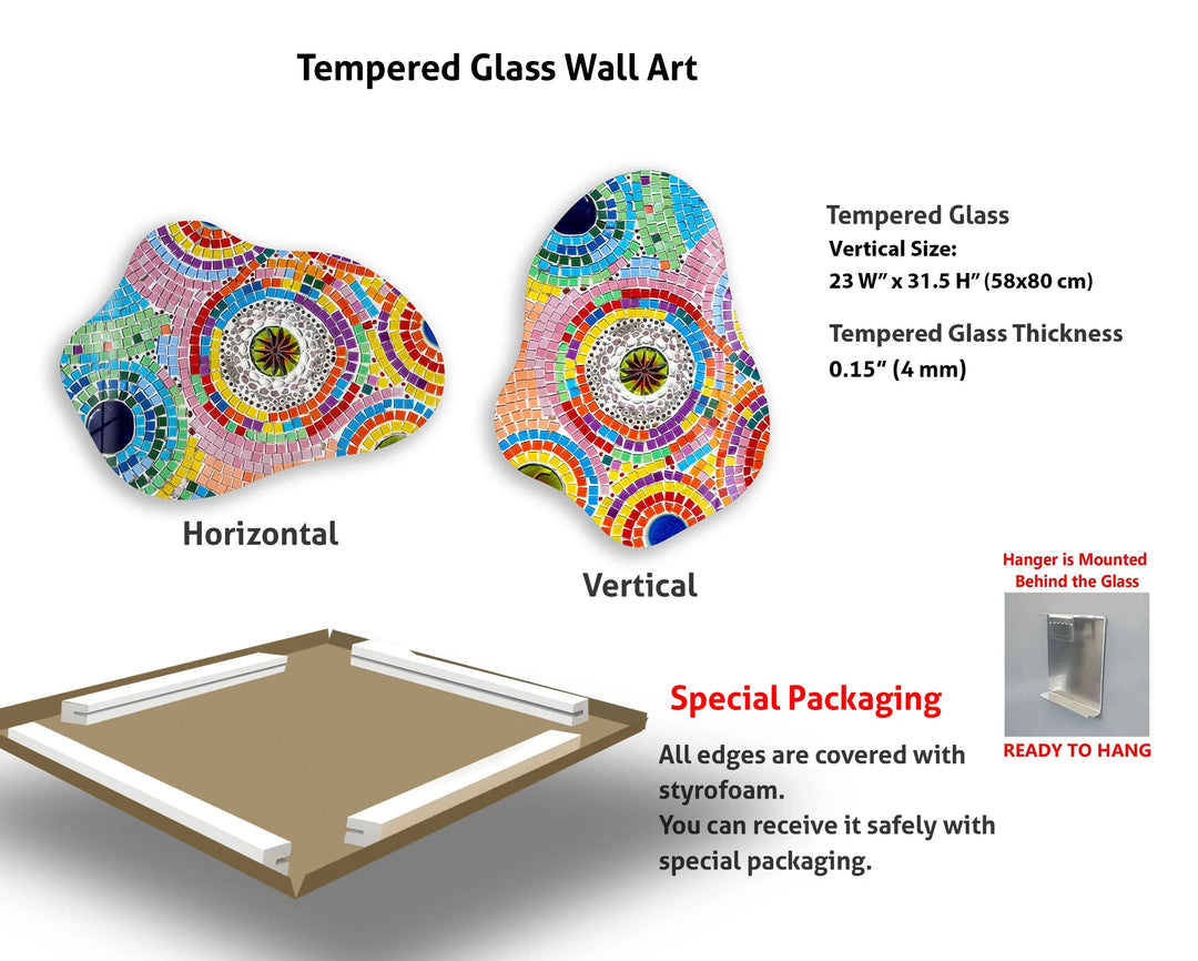 Stylish Pink Mosaic Irregular Glass Wall Art, glass pictures for Wall, glass prints wall art
