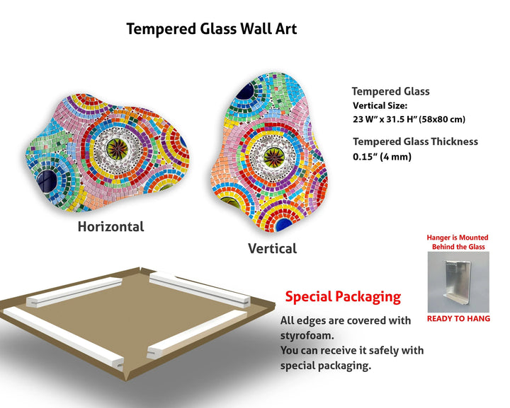 Stylish Pink Mosaic Irregular Glass Wall Art, glass pictures for Wall, glass prints wall art
