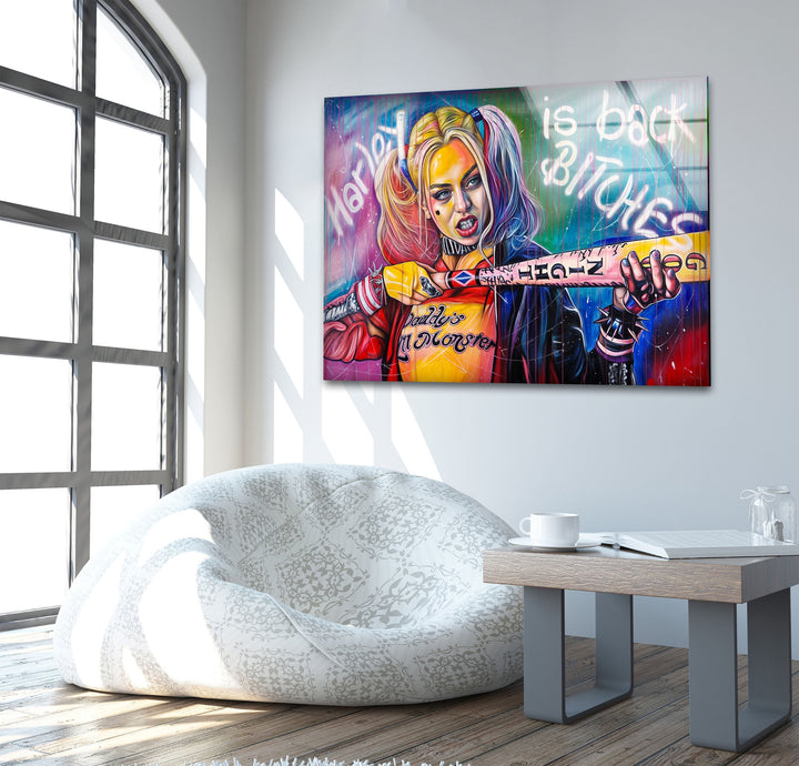 Harley Is Back Glass Wall Art custom glass pictures, glass art prints
