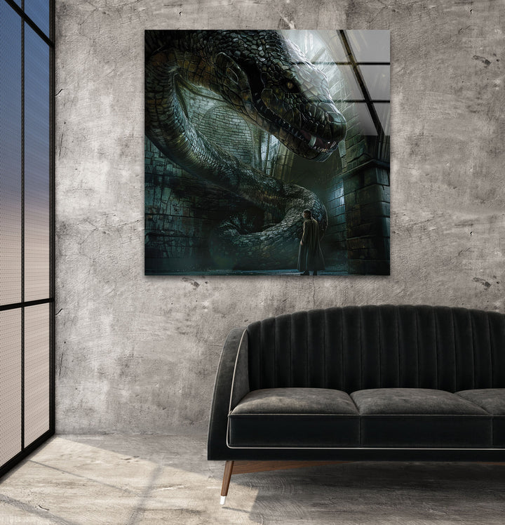 Harry Potter Giant Serpent Glass Wall Art stained glass wall art, stained glass wall decor

