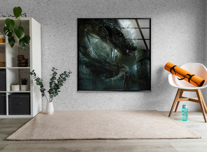 Harry Potter Giant Serpent Glass Wall Art glass art painting, glass art for the Wall

