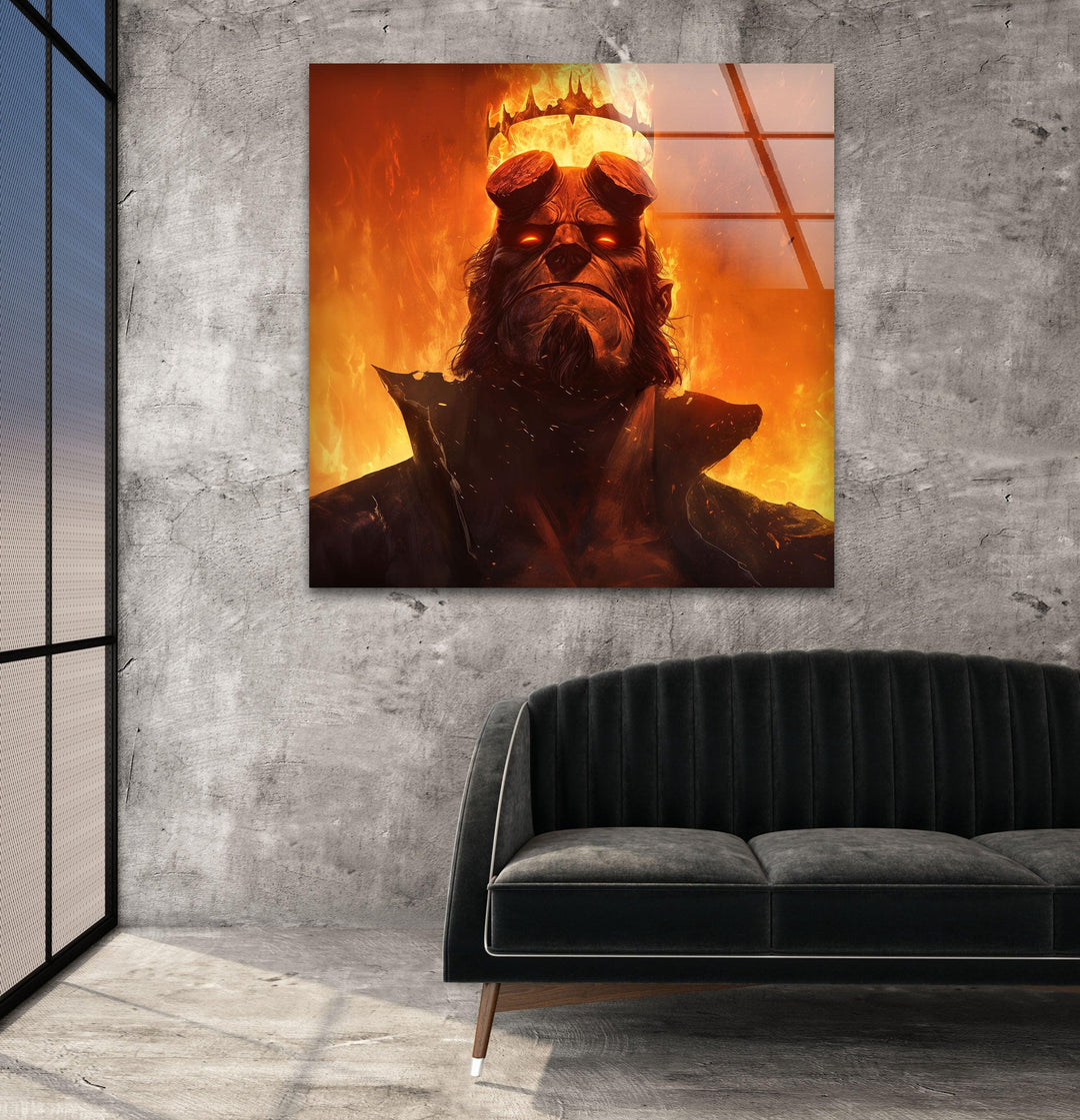 King Hellboy Glass Wall Art custom glass pictures, glass art prints
