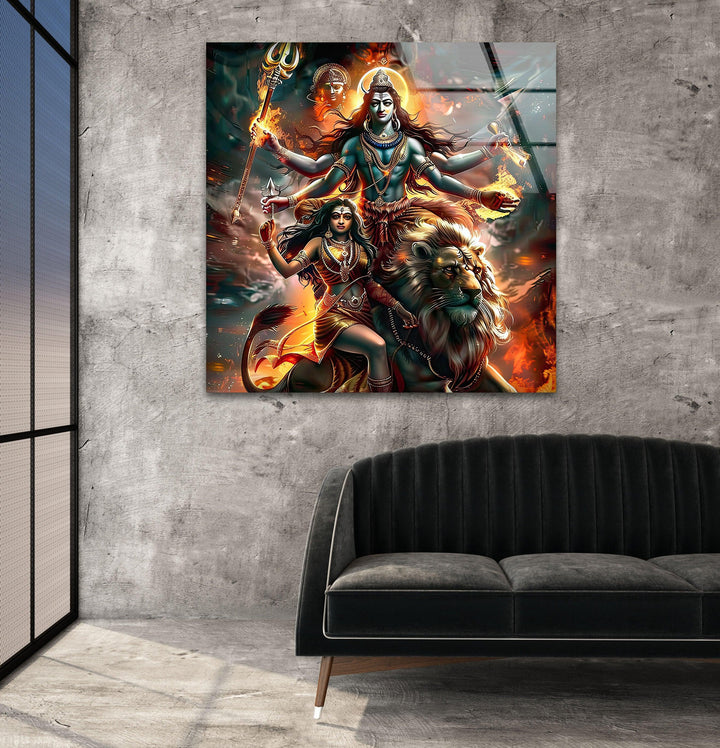 Hindu Gods Shiva and Kali Glass Wall Art stained glass wall art, stained glass wall decor

