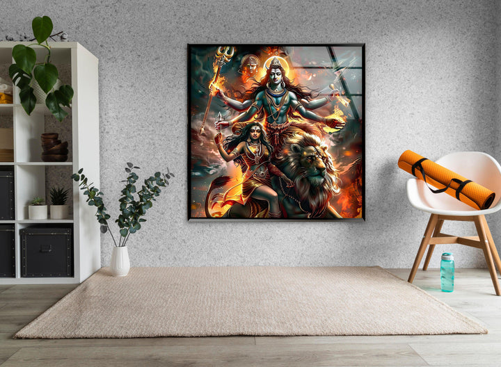 Hindu Gods Shiva and Kali Glass Wall Art glass art painting, glass art for the Wall
