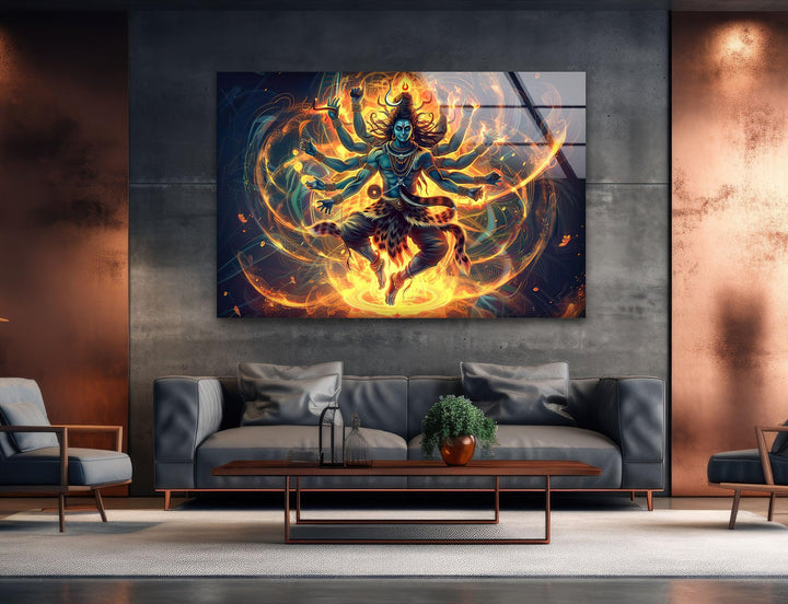 Hindu Gods Shiva and Kali Fire Glass Wall Art print picture on glass, Tempered Glass Wall Art
