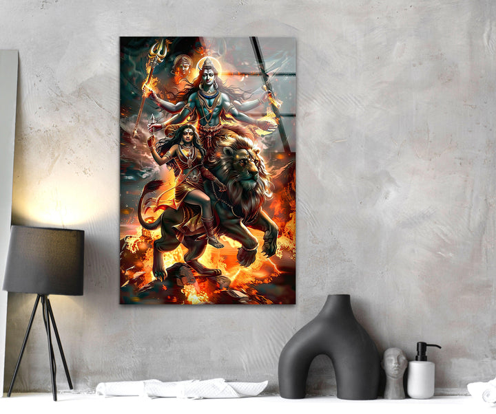 Hindu Gods Shiva and Kali Glass Wall Art picture on glass wall art, photos printed on glass
