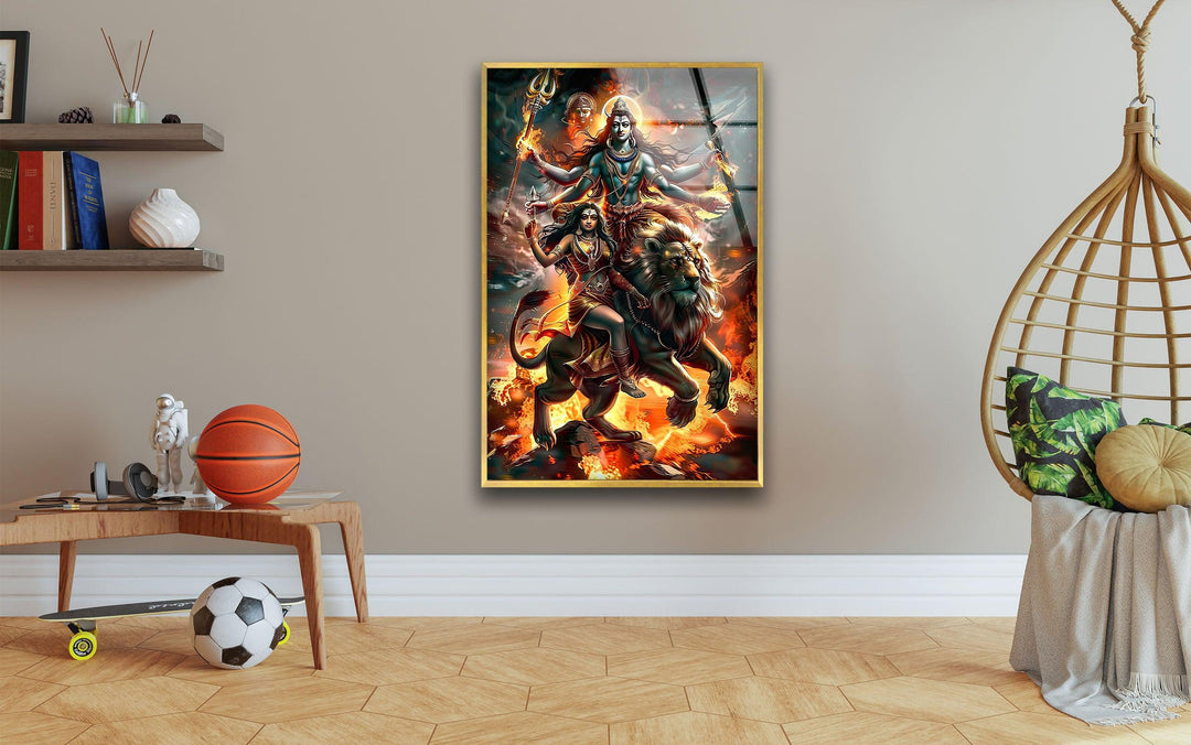 Hindu Gods Shiva and Kali Glass Wall Art print on glass, glass printed photos
