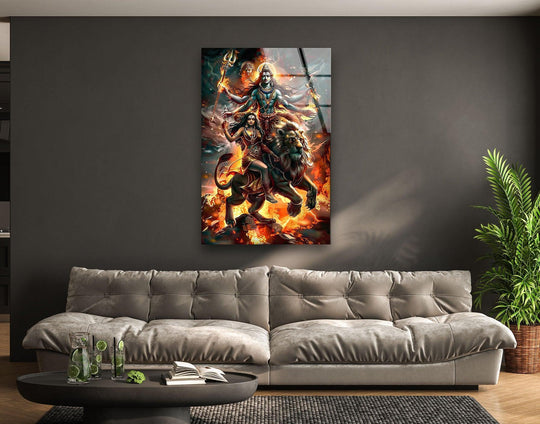 Religion glass wall art Shiva and Kali design and divine energy decor and spiritual painting impact