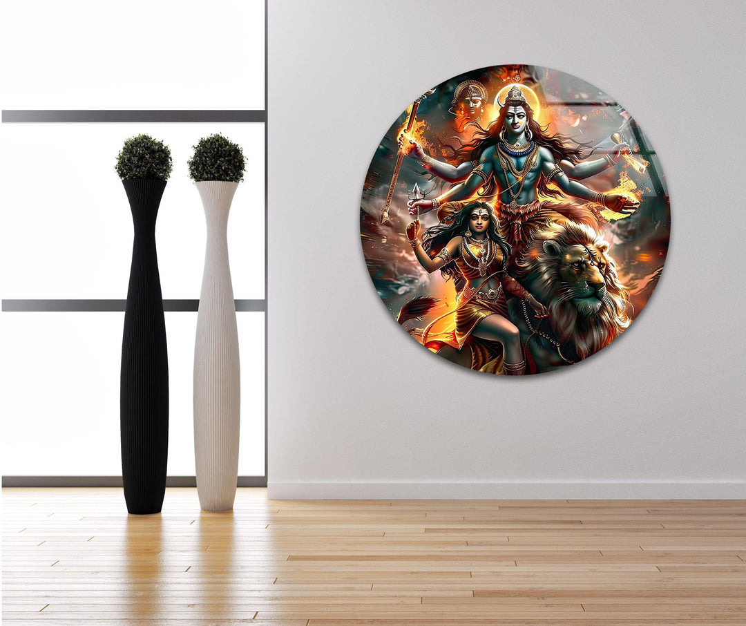Hindu Gods Shiva and Kali Glass Wall Art glass wall decor, glass wall art decor
