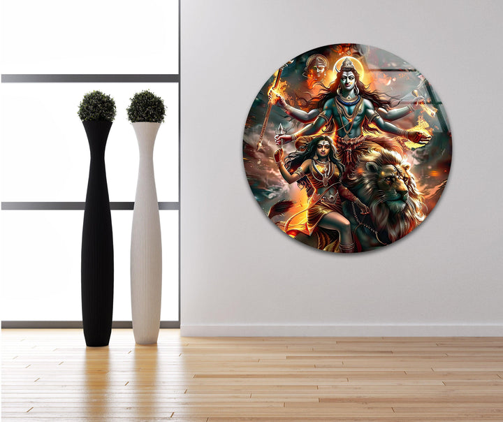 Hindu Gods Shiva and Kali Glass Wall Art glass wall decor, glass wall art decor
