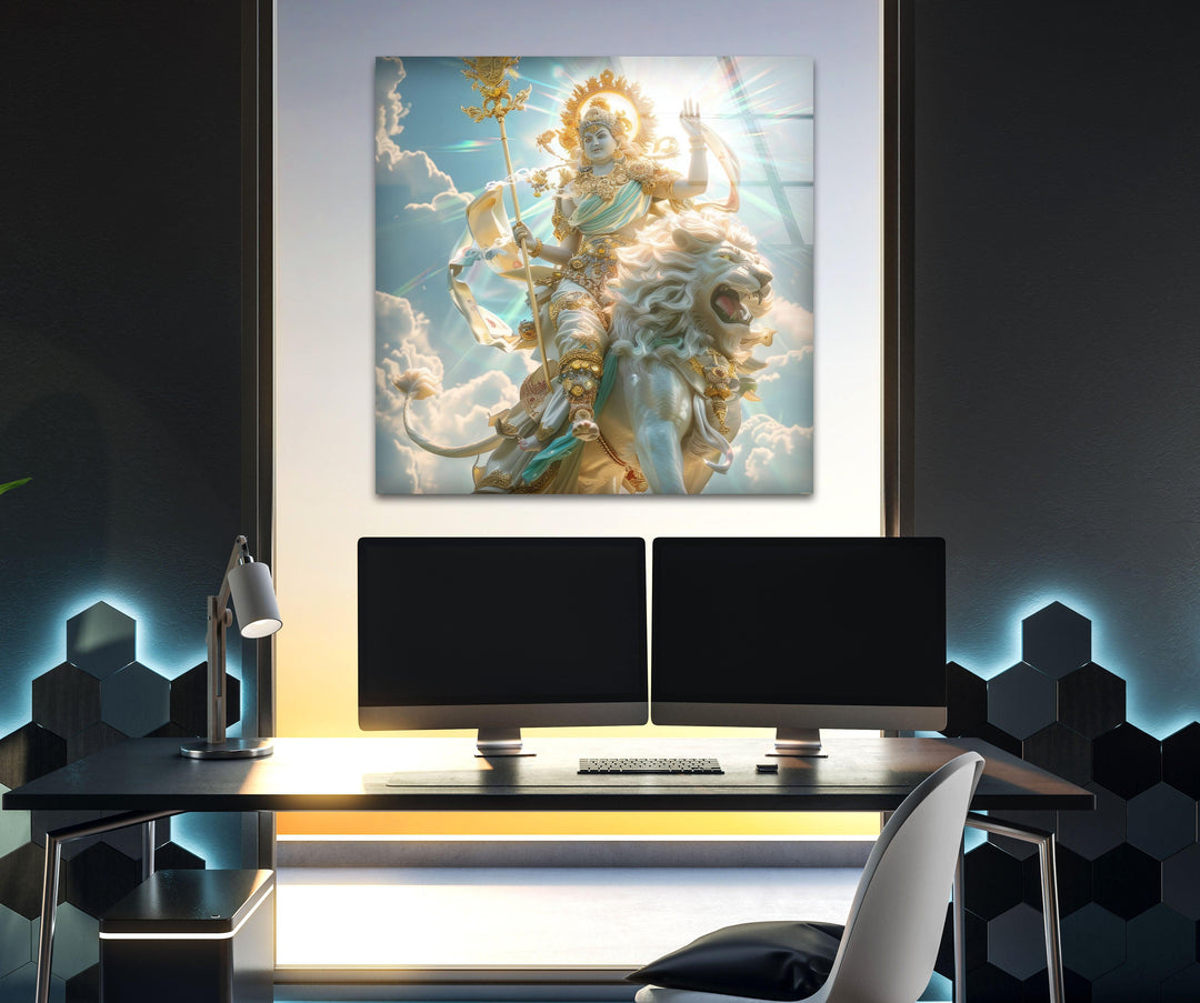 Hindu Lion Glass Wall Artwork | Custom Wall Decor