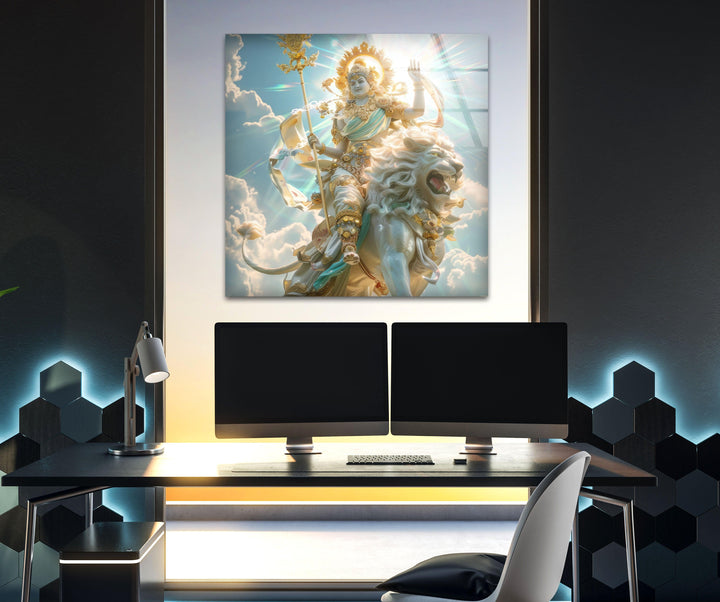Hindu Lion Glass Wall Artwork | Custom Wall Decor