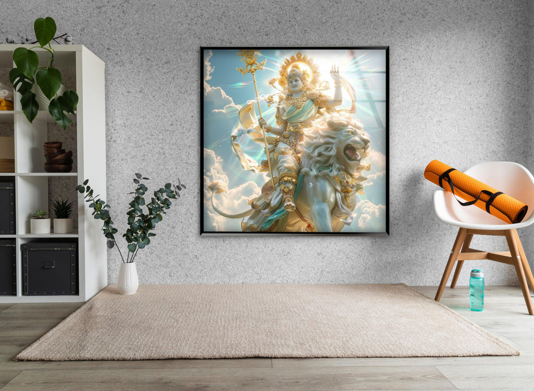 Hindu Lion Glass Wall Art for Home Decor