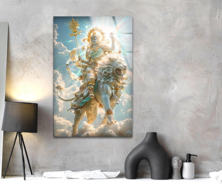 Hindu Lion Glass Wall Decor | Glass Art Paintings