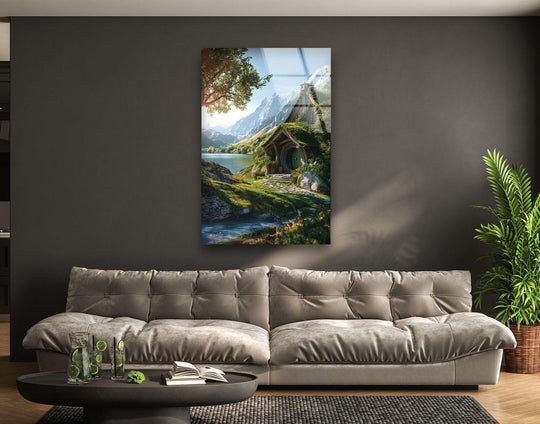 Flowing water gives the lakeside cottage glass wall art a lively sense of movement, adding refreshing energy to your home decor.