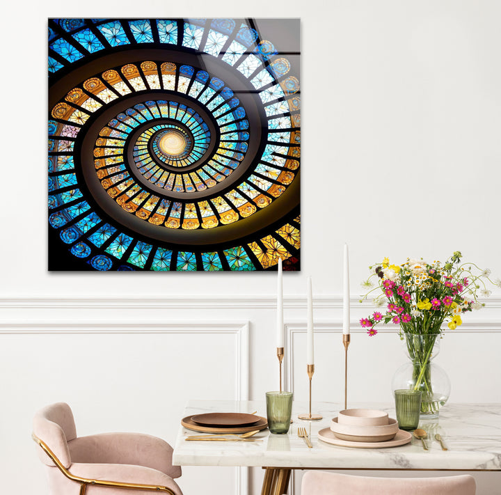 Spiral Stained Glass Window Art – Vibrant Mosaic Spiral for Home Decor