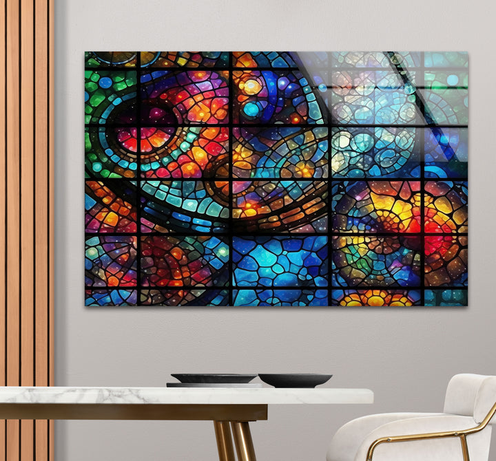 Kosmische Buntglas-Wandkunst – Von der Galaxie inspiriertes Fensterdesign, himmlisches Dekor 