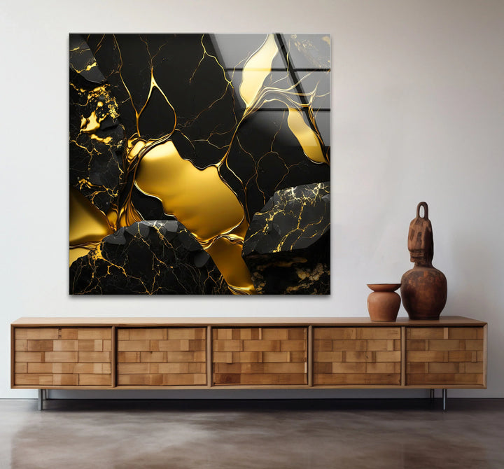 Black and Gold Abstract Wall Art – Modern Glass Print with Luxury Shine - MyPhotoStation