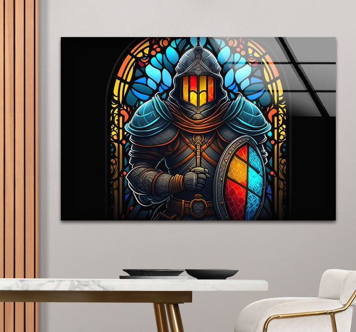 Stained Glass Knight Wall Art – Medieval Warrior Fantasy Decor
