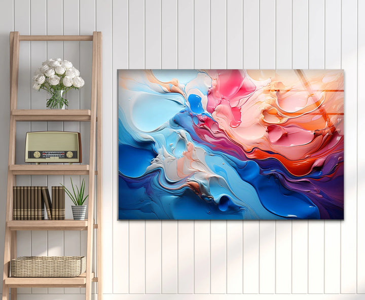 Color Flow Abstract Glass Wall Art – Vibrant Blue & Pink Modern Decor - MyPhotoStation