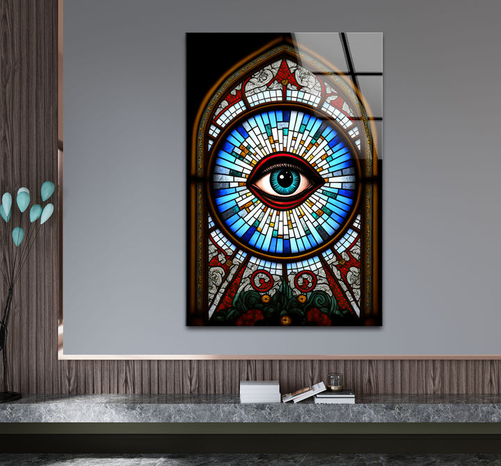 All-Seeing Eye Stained Glass Wall Art – Illuminati-Inspired Gothic Decor
