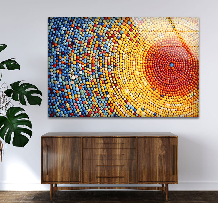 Sunburst Dot Mosaik-Glaswandkunst – Lebendiges buntes Kreismuster