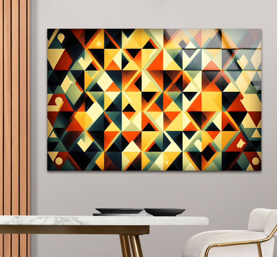 Geometrische Wandkunst aus Bernsteinglas – Auffälliges Retro-Dreiecksmuster-Dekor 