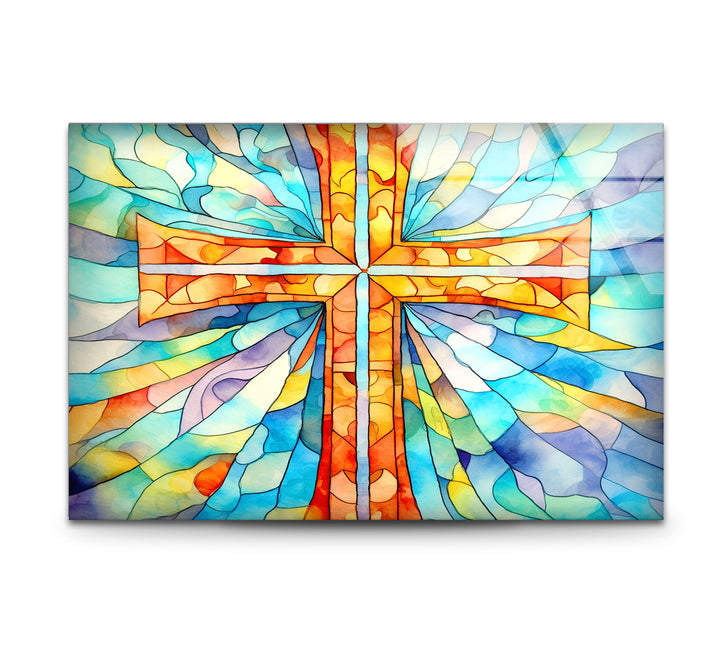 Sacred Cross Stained Glass Wall Art – Radiant Christian Home Decor