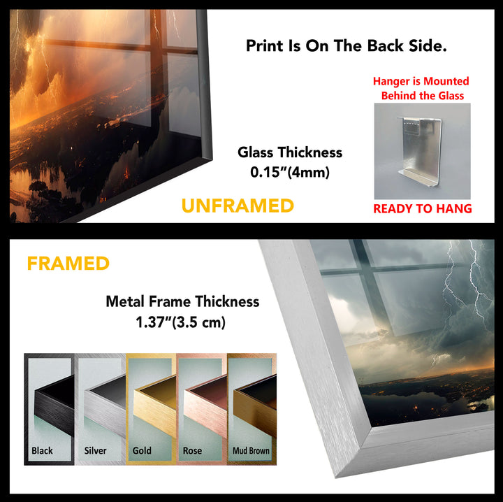 Dramatic Thunderstorm Cityscape Wall Art – Lightning Sky Glass Print