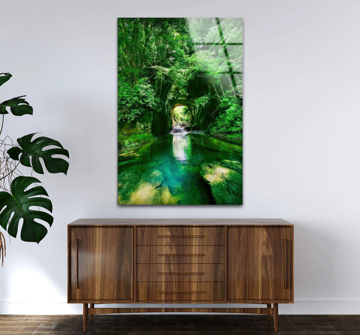 Emerald Forest Tunnel Wall Art – Lush Nature Glass Print for Zen Home Decor - MyPhotoStation