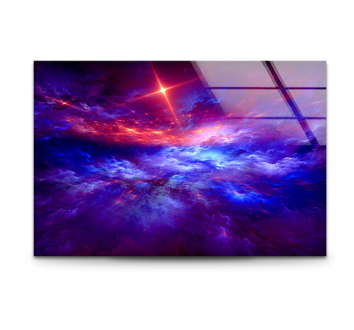 Purple Galaxy Cloud Wall Art – Vibrant Cosmic Sky Glass Print Décor