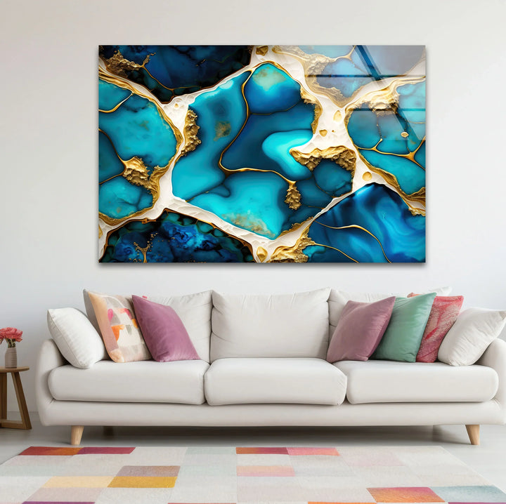 Turquoise Gold Abstract Wall Art – Luxurious Glass Print for Modern Interiors - MyPhotoStation