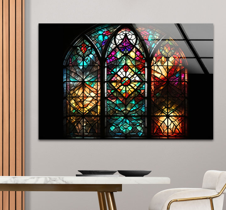 Gothic Cathedral Stained Glass Wall Art – Colorful Sacred Window Panel Decor