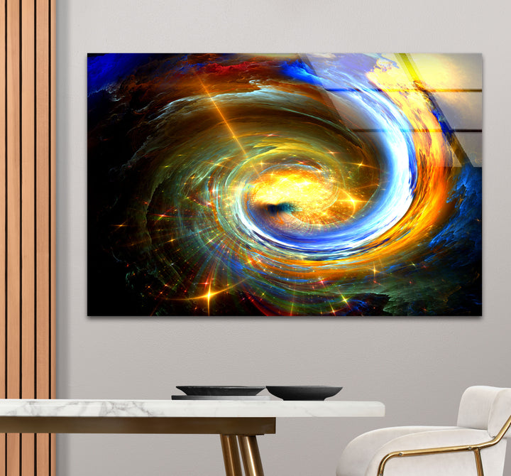 Galactic Vortex Wall Art – Spiral Energy Cosmos Glass Print Décor
