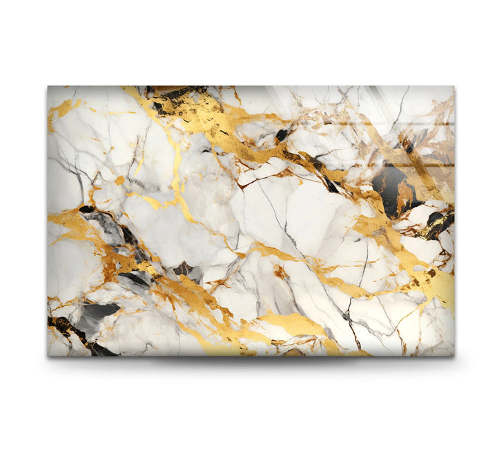 White Gold Marble Wall Art – Elegant Glass Print with Luxe Veined Texture for Modern Interiors - MyPhotoStation