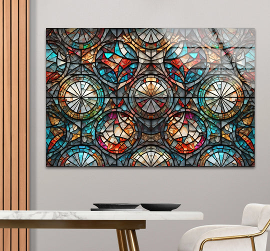 Kaleidoscope Stained Glass Wall Art – Intricate Symmetry, Colorful Window Panel Decor - MyPhotoStation