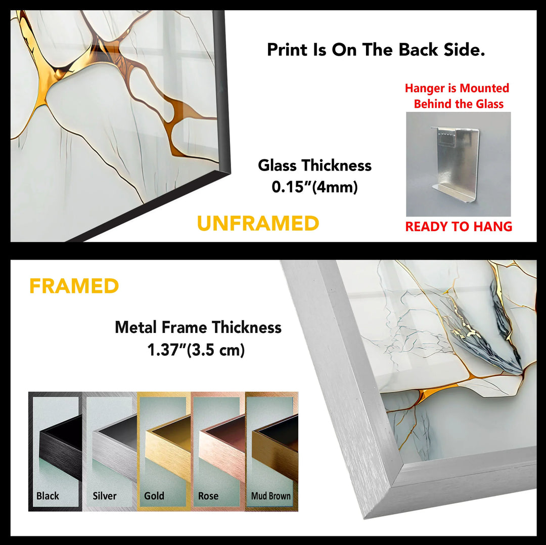 Gold Vein Marble Wall Art – Elegant White Glass Print with Metallic Cracks for Modern Luxe Interior Decor - MyPhotoStation