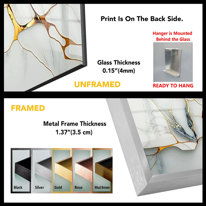 Gold Vein Marble Wall Art – Elegant White Glass Print with Metallic Cracks for Modern Luxe Interior Decor - MyPhotoStation