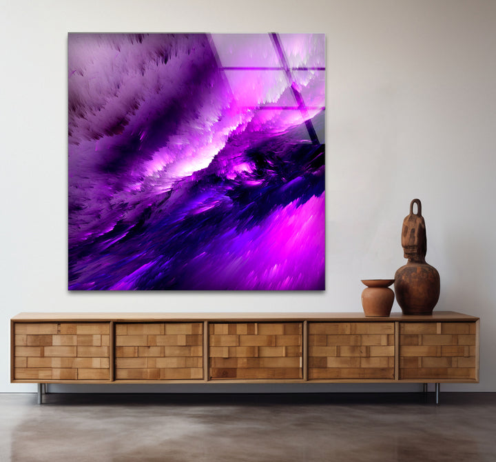 Violet Cosmic Storm Wall Art – Abstract Purple Energy Glass Print
