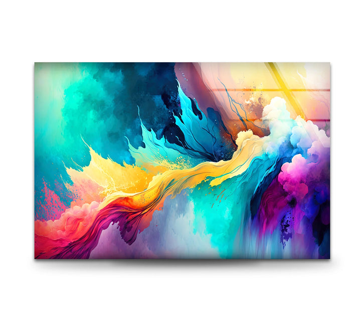 Explosive Color Abstract Glass Wall Art – Vibrant Turquoise & Yellow Energy - MyPhotoStation