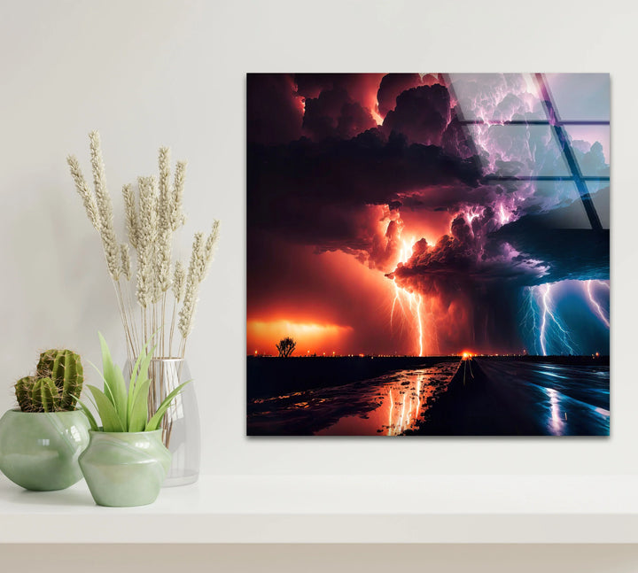 Lightning Storm Wall Art – Dramatic Thunderstorm Glass Print for Modern Decor - MyPhotoStation