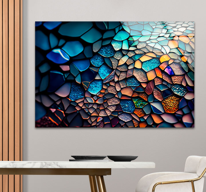 Strukturierte Mosaik-Glaswandkunst – Farbpalette des tiefen Ozeans, abstraktes steinähnliches Design 