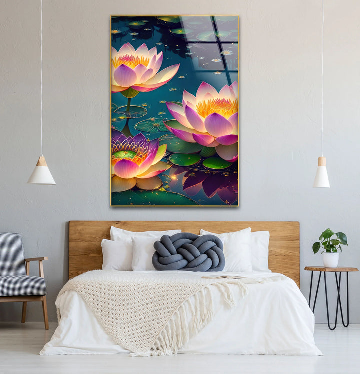 Lotus Flower Wall Art – Serene Water Lily Glass Print, Peaceful Nature Decor for Home & Spa - MyPhotoStation