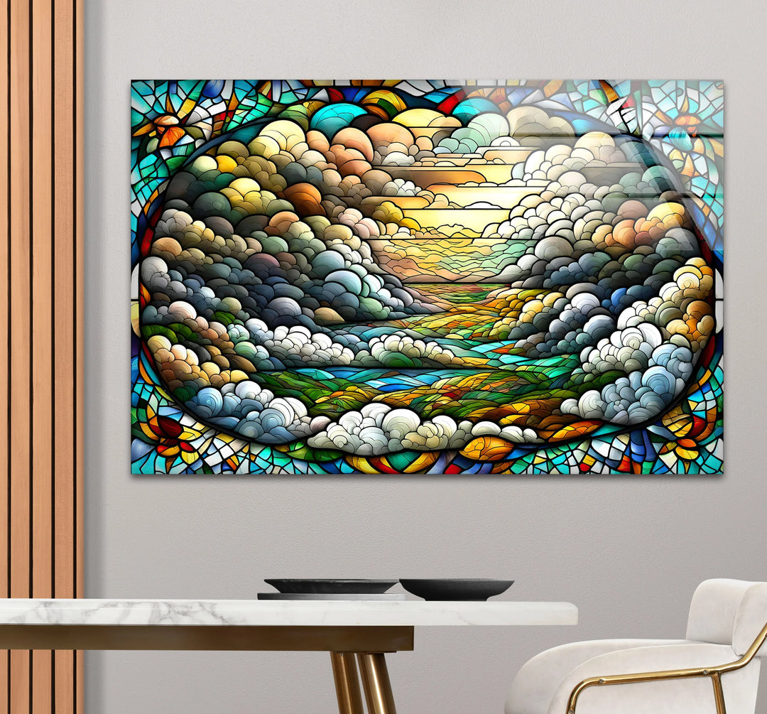 Stained Glass Landscape Wall Art – Colorful Sky & Rolling Hills - MyPhotoStation