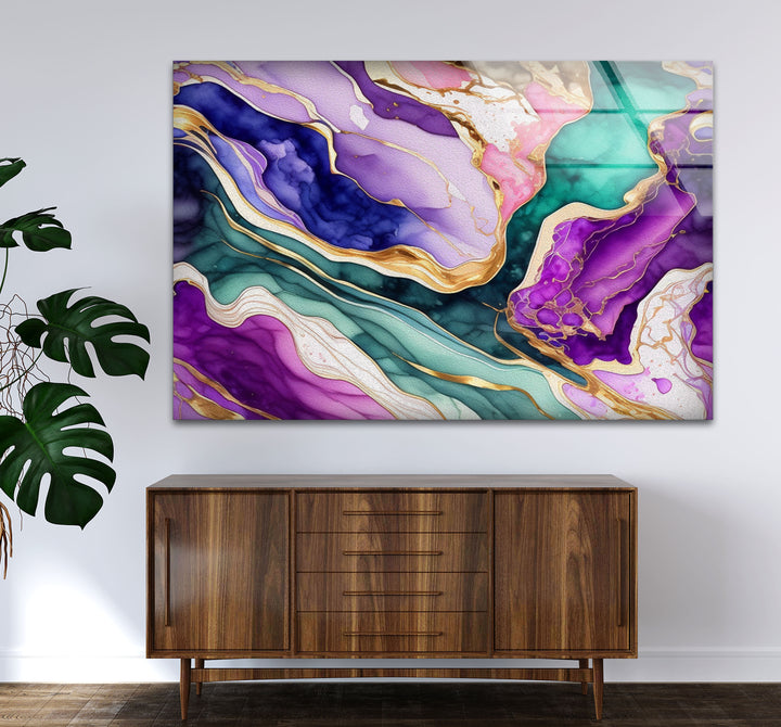 Colorful Geode Marble Wall Art – Abstract Crystal Glass Print for Interiors