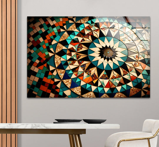 Moroccan Star Mosaic Glass Wall Art – Boho Geometric Mandala Decor - MyPhotoStation